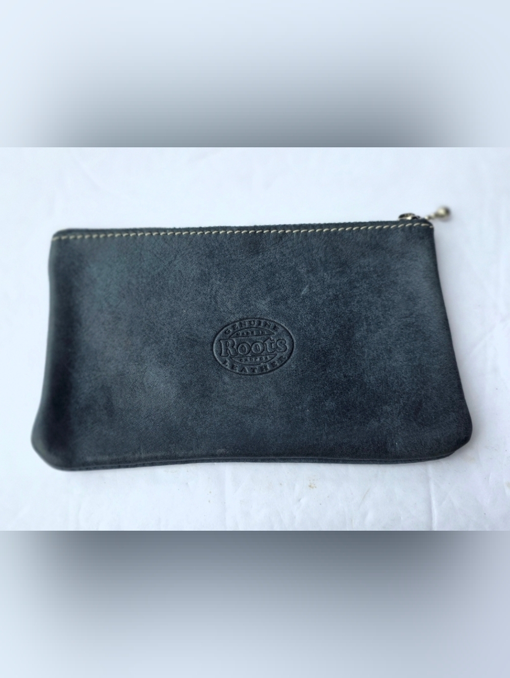 Roots Canada Leather Zippered Clutch Pouch Blue Soft Leather Quality
